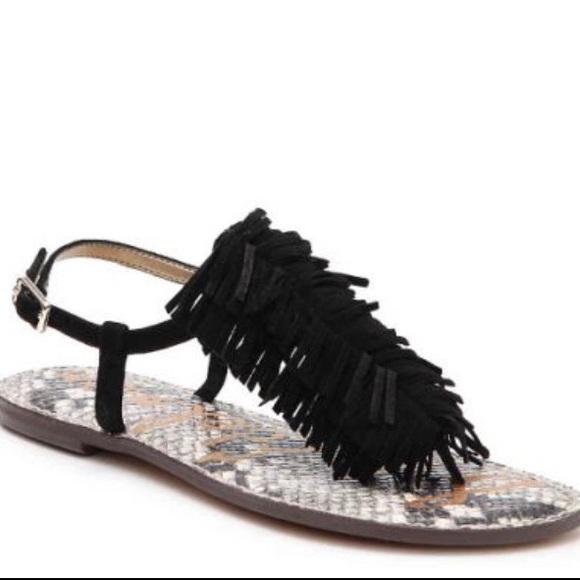 Sam Edelman NWT Gela Black Fringe Flat Sandals - Picture 3 of 4